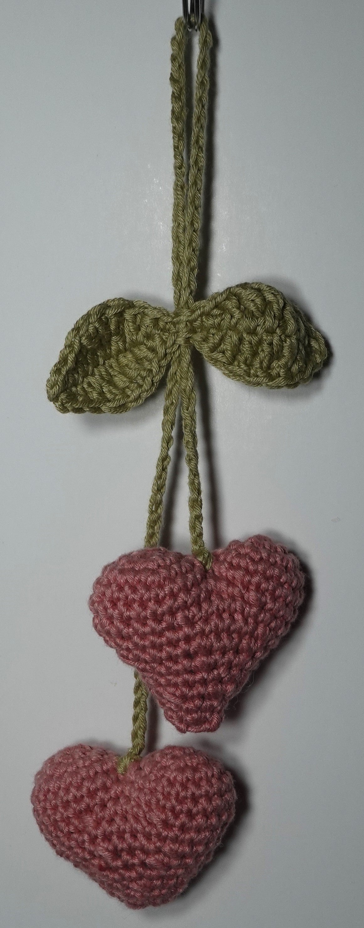 Handmade Crochet Double Heart Cherry Charm – Bag or Car Hanging Décor
