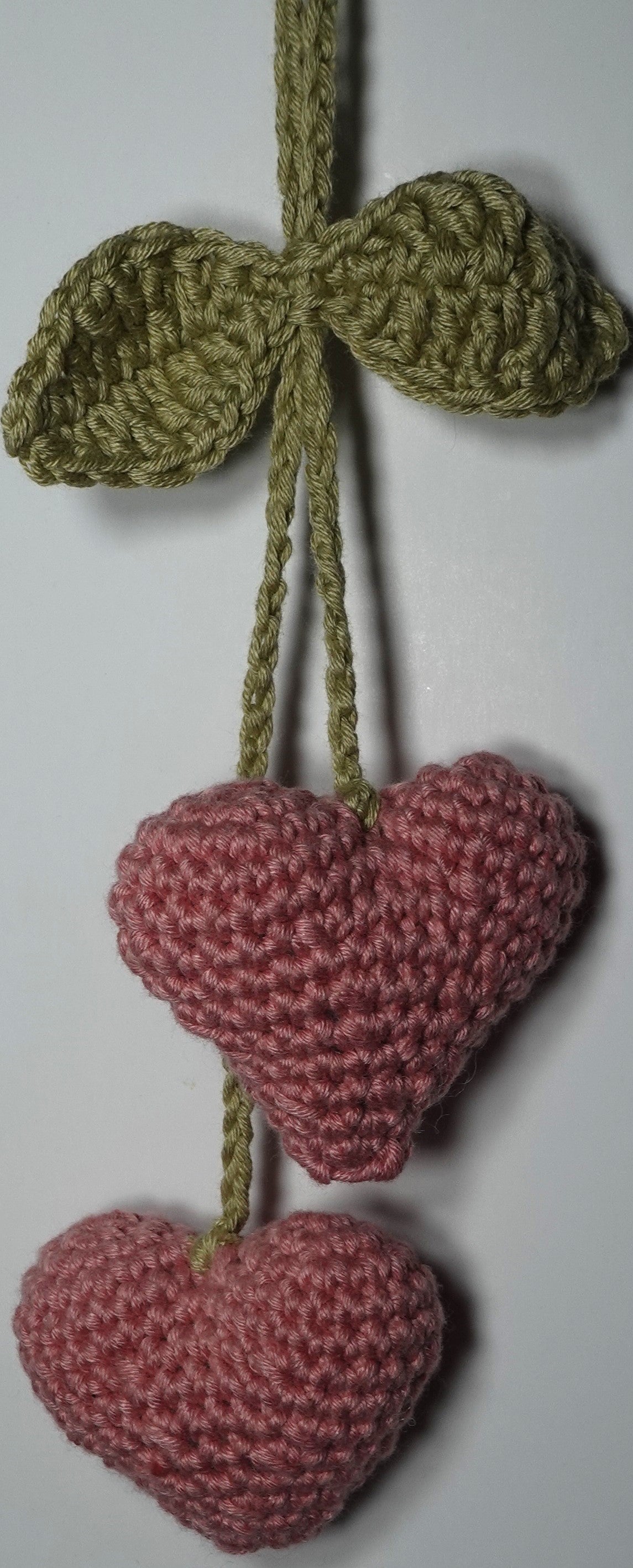 Handmade Crochet Double Heart Cherry Charm – Bag or Car Hanging Décor