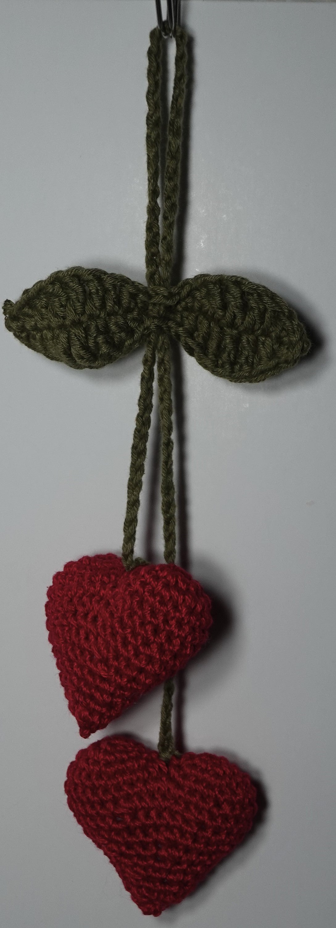 Handmade Crochet Double Heart Cherry Charm – Bag or Car Hanging Décor