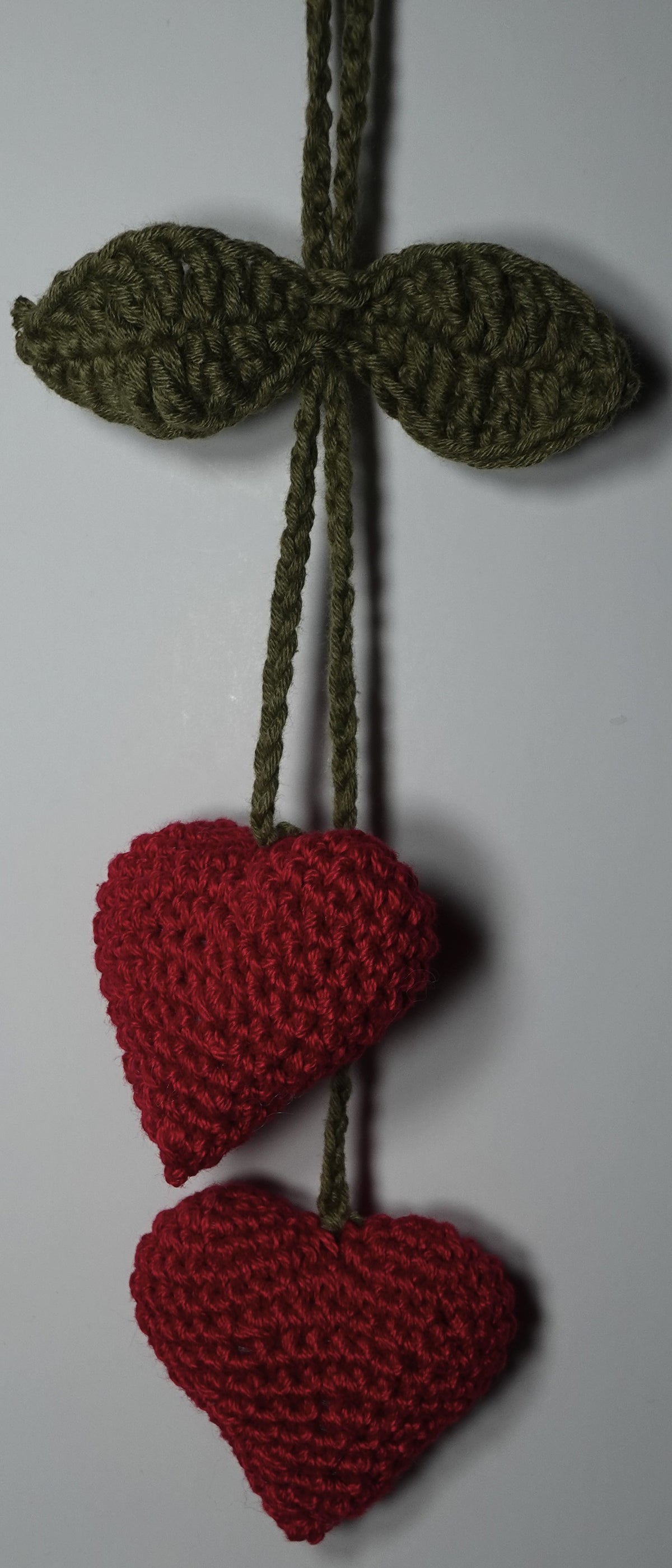 Handmade Crochet Double Heart Cherry Charm – Bag or Car Hanging Décor